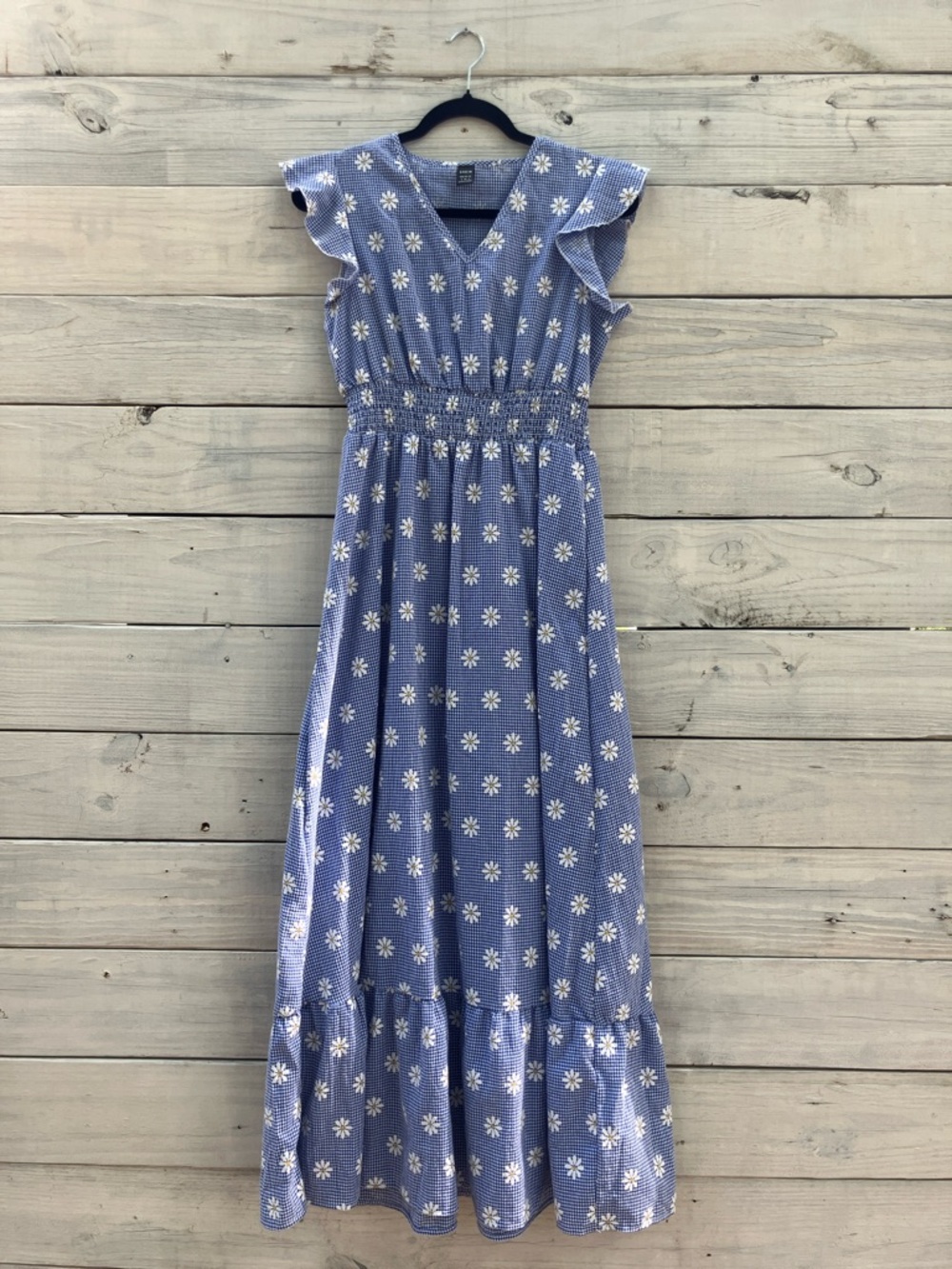 SHEIN Blue Gingham Daisy Floral Ruffle Sleeve Dress Spring Summer Cottagecore